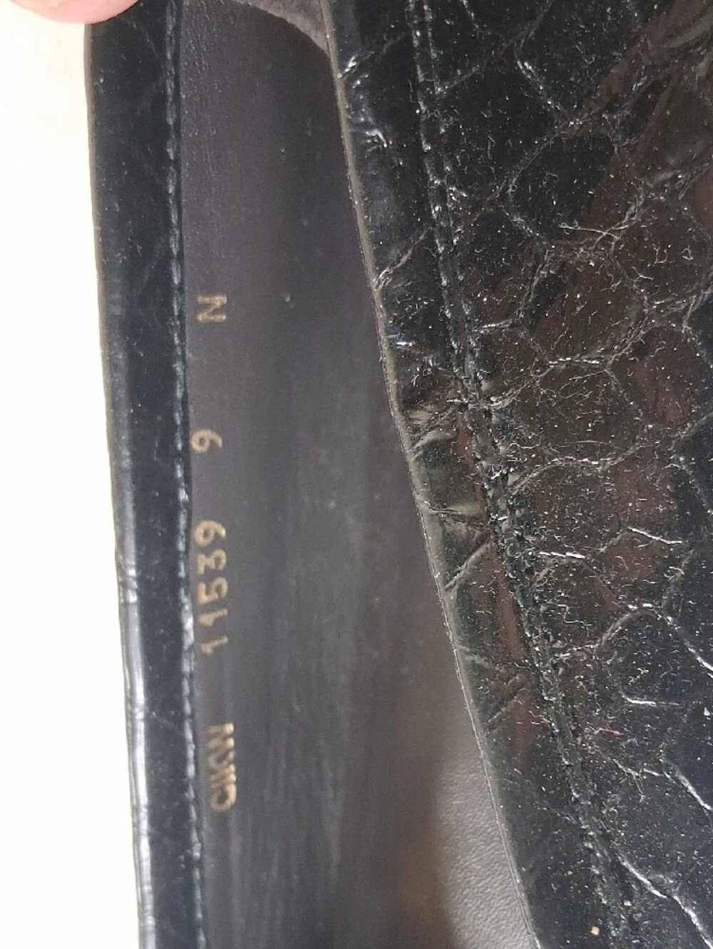 Stuart Weitzman Black Patent Croc-Embossed Leather Loafers with Silver Hardware